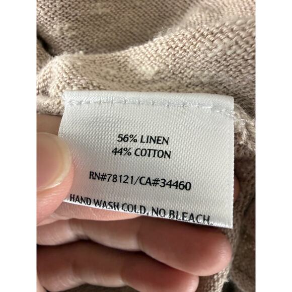 Eileen Fisher Petite Size MP Linen Open Front Cardigan Sweater Beige Short Sleev - Picture 5 of 6